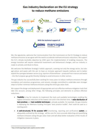 Gas industry Declaration on EU Strategy to reduce Methane Emissions